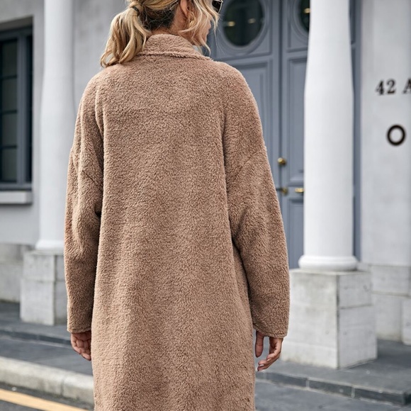 Navy Blue teddy open front coat jacket oversized - Picture 6 of 12